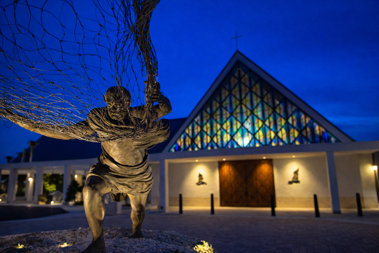 Dusk view with peter the fishman in focus.