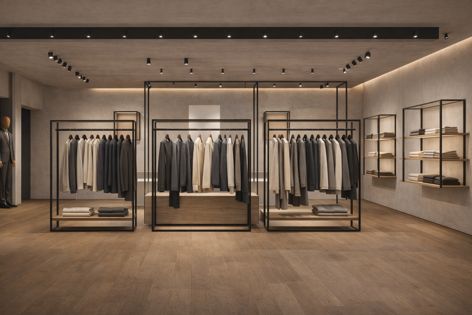 Boutique retail interior with modern, discreet lighting layout